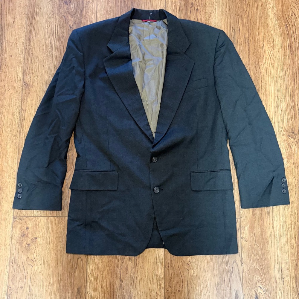 Jos A Bank Mens Charcoal Gray Micro Check 100% Wool Blazer Sport Coat 40R USA